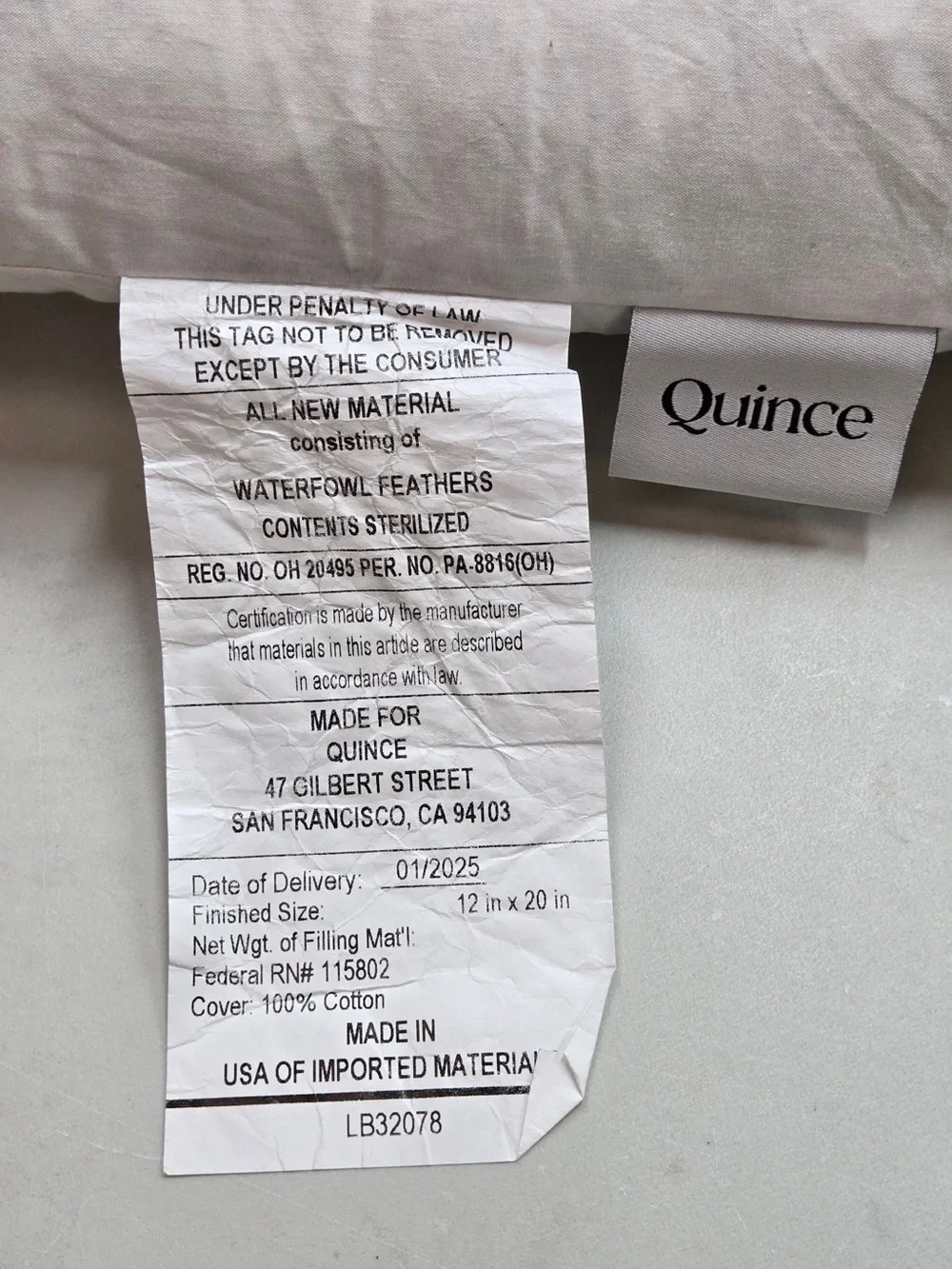 QUINCE Set Of 3 12x20 Premium Feather Pillow Inserts 0016